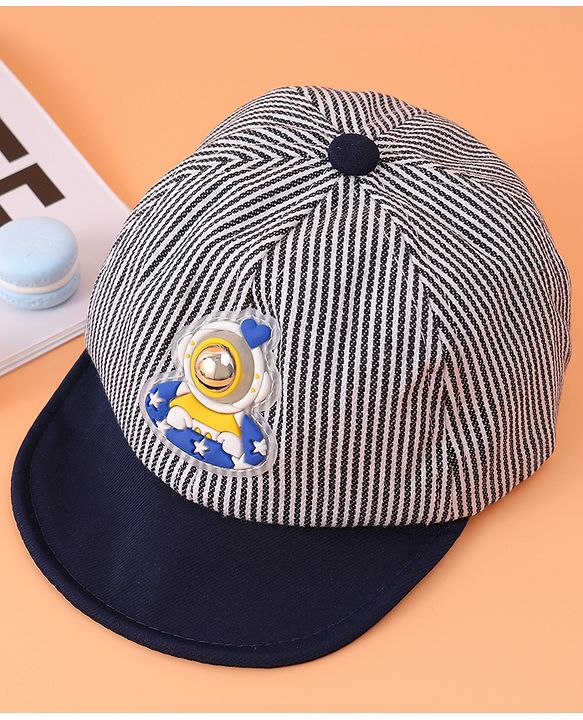 Babyhug Cotton Baseball Summer Cap with Bear Applique - Navy Blue
