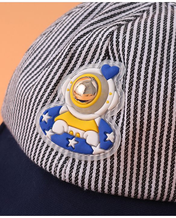 Babyhug Cotton Baseball Summer Cap with Bear Applique - Navy Blue