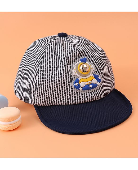 Babyhug Cotton Baseball Summer Cap with Bear Applique - Navy Blue