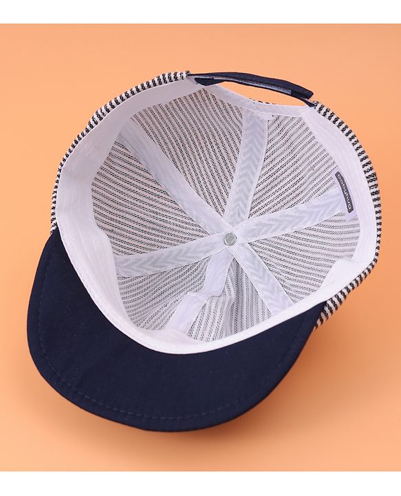 Babyhug Cotton Baseball Summer Cap with Bear Applique - Navy Blue