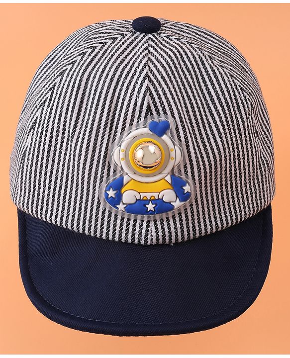 Babyhug Cotton Baseball Summer Cap with Bear Applique - Navy Blue