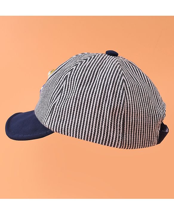 Babyhug Cotton Baseball Summer Cap with Bear Applique - Navy Blue