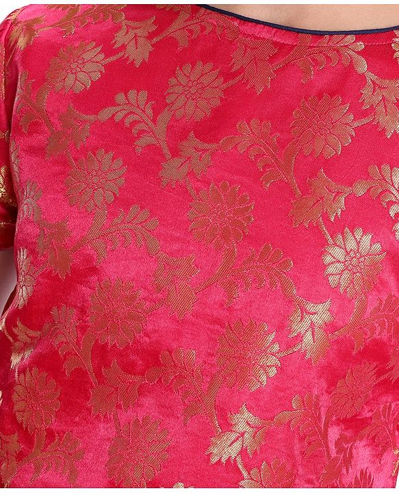 Pine Kids Rayon Half Sleeves Brocade Choli Lehenga  Set- Navy