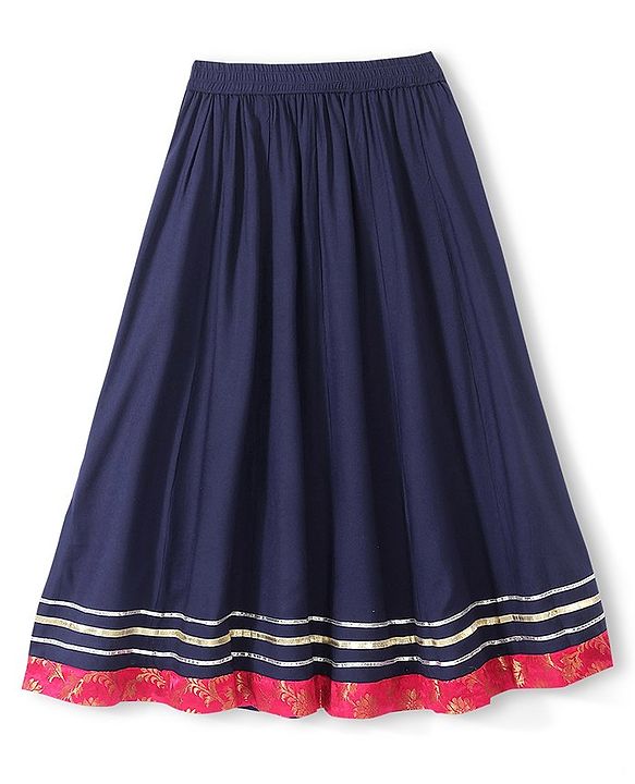 Pine Kids Rayon Half Sleeves Brocade Choli Lehenga  Set- Navy