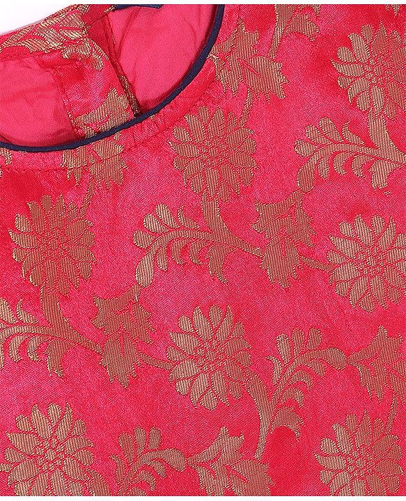 Pine Kids Rayon Half Sleeves Brocade Choli Lehenga  Set- Navy