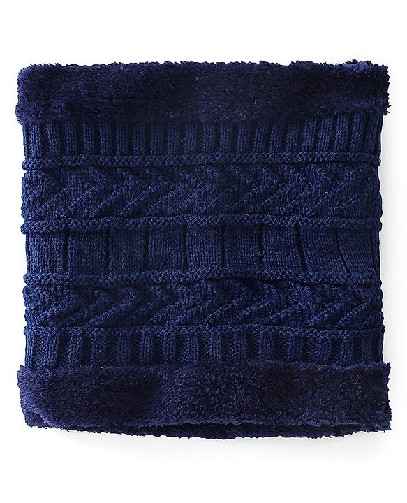 Pine Kids Knitted Woolen Cap & Snood Set with Cable Knit Design Navy Blue - Diameter 13.5 cm