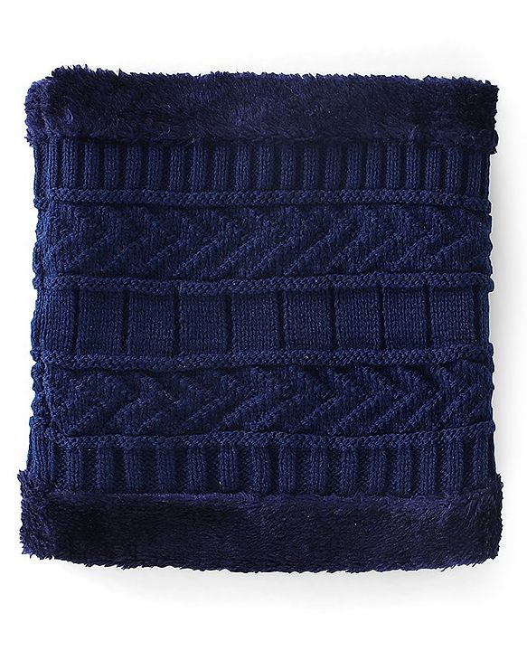 Pine Kids Knitted Woolen Cap & Snood Set with Cable Knit Design Navy Blue - Diameter 13.5 cm