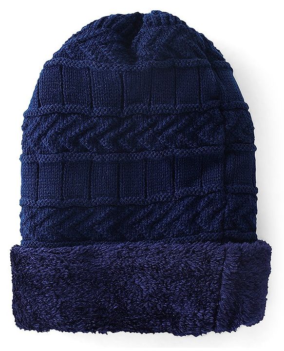 Pine Kids Knitted Woolen Cap & Snood Set with Cable Knit Design Navy Blue - Diameter 13.5 cm