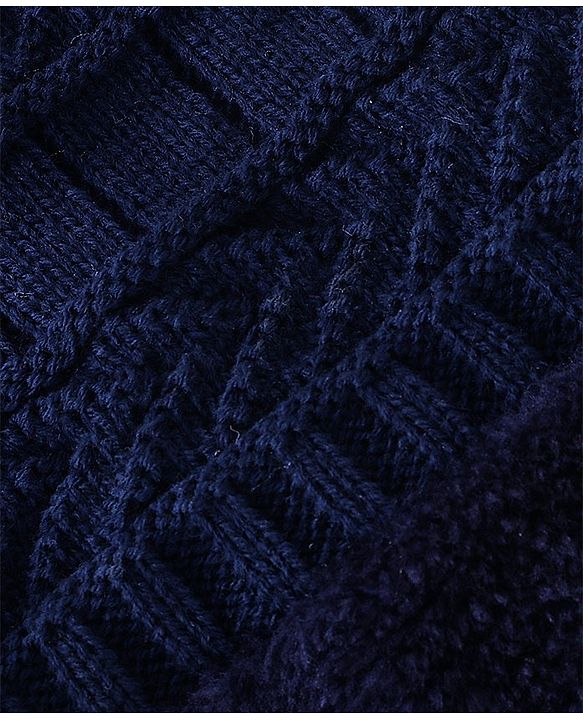 Pine Kids Knitted Woolen Cap & Snood Set with Cable Knit Design Navy Blue - Diameter 13.5 cm