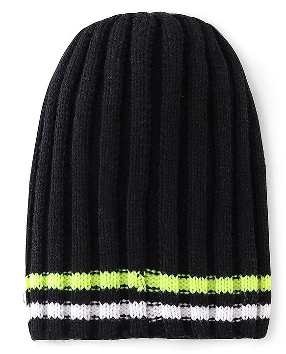Pine Kids Cable Knit Design Woollen Cap Black - Diameter 13 cm