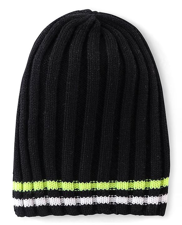 Pine Kids Cable Knit Design Woollen Cap Black - Diameter 13 cm
