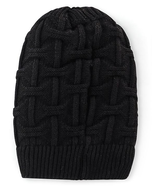 Pine Kids Knitted Cable Knit Design Beanie Cap Black - Diameter 12.5 cm