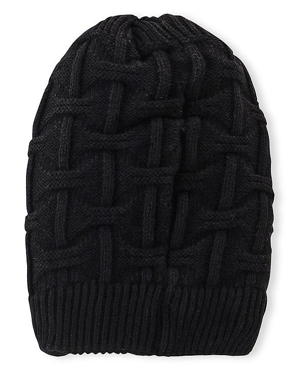 Pine Kids Knitted Cable Knit Design Beanie Cap Black - Diameter 12.5 cm