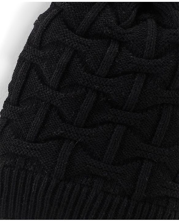 Pine Kids Knitted Cable Knit Design Beanie Cap Black - Diameter 12.5 cm