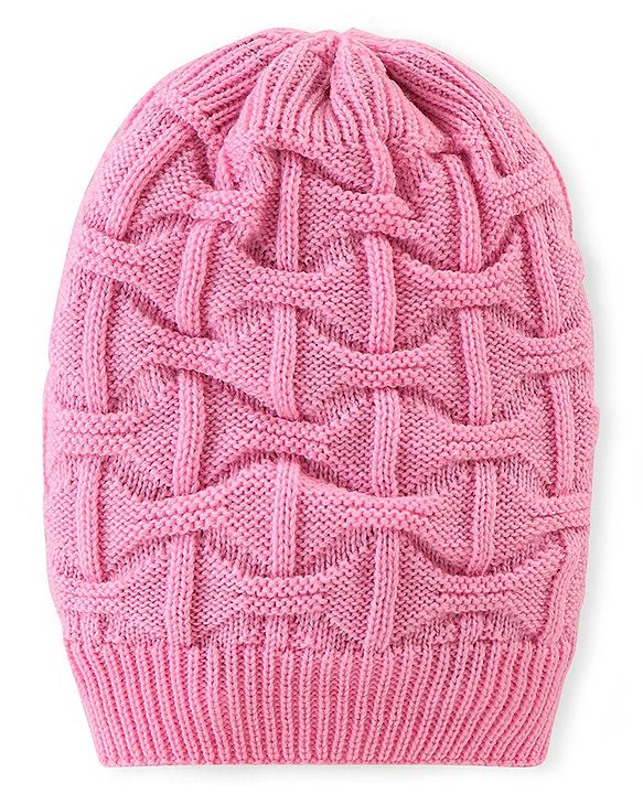 Pine Kids Knitted Cable Knit Design Woolen Cap Pink - Diameter 13 cm