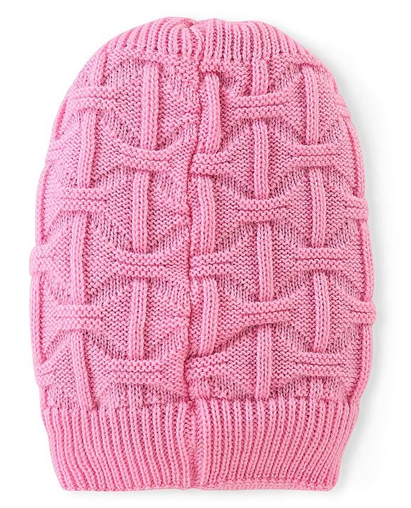 Pine Kids Knitted Cable Knit Design Woolen Cap Pink - Diameter 13 cm