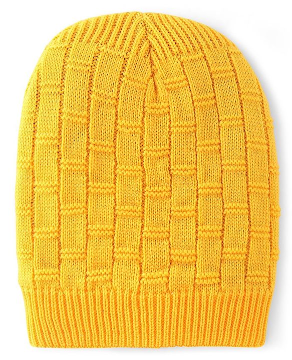 Pine Kids Cable Knit Woollen Cap Yellow - Diameter 14 cm