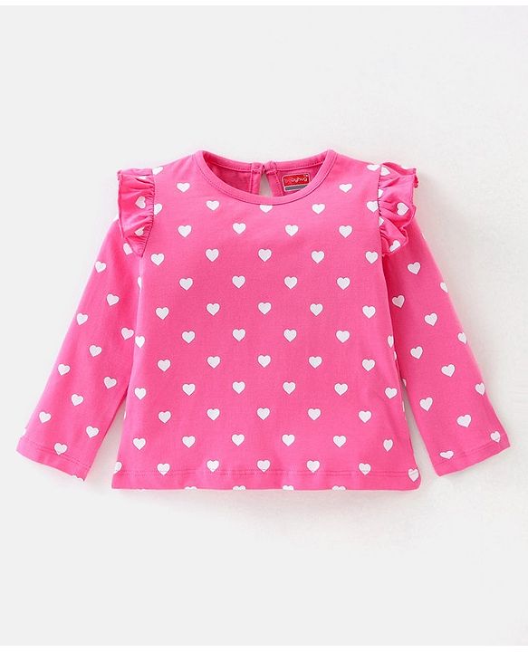 Babyhug 100% Cotton Knit Full Sleeves  Tops with Heart Graphics Pack of 3 -Multicolour