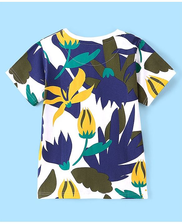 Pine Kids Half Sleeves Floral Print Bio Washed T-Shirt - White