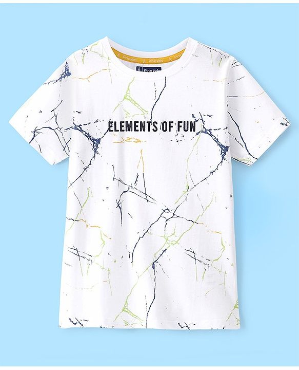 Pine Kids Half Sleeves Text Print Bio Washed T-Shirt - White