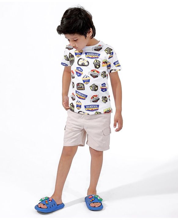 Pine Kids Half Sleeves Printed Bio Washed T-Shirt - White