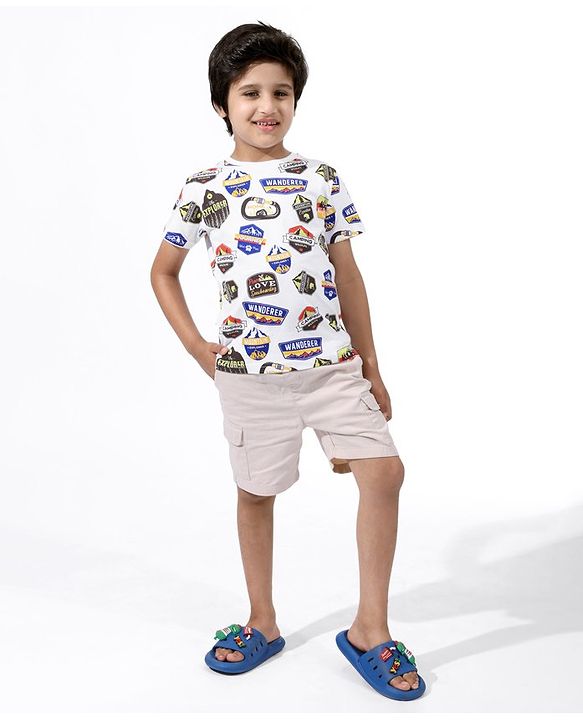 Pine Kids Half Sleeves Printed Bio Washed T-Shirt - White