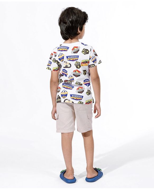 Pine Kids Half Sleeves Printed Bio Washed T-Shirt - White