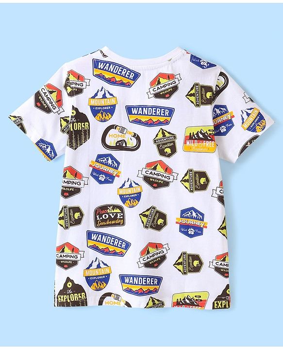 Pine Kids Half Sleeves Printed Bio Washed T-Shirt - White