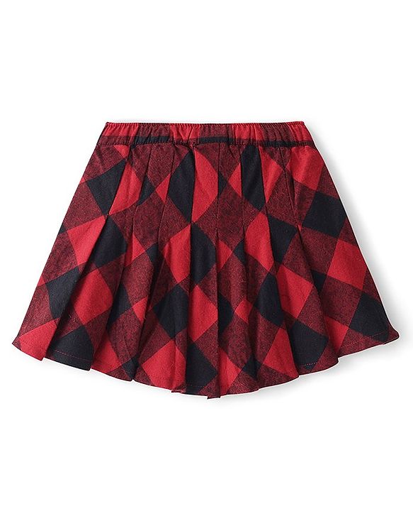 Babyhug Rayon Woven Mid Thigh Length Checks Skirt with Lining - Red