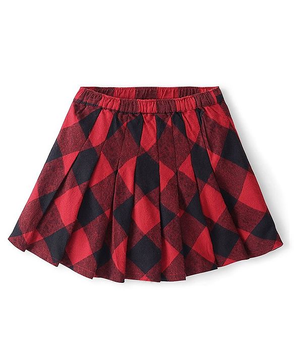 Babyhug Rayon Woven Mid Thigh Length Checks Skirt with Lining - Red