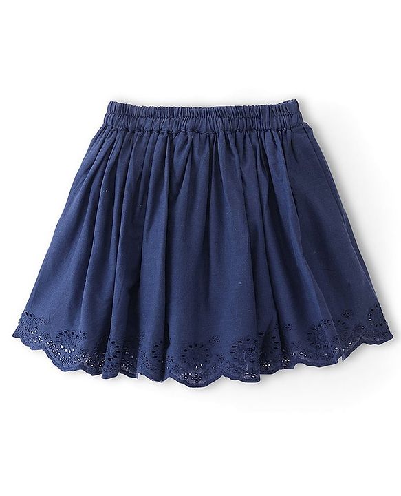 Babyhug Cotton Woven Mid Thigh Length Skirt with Lining & Bow Applique - Navy Blue