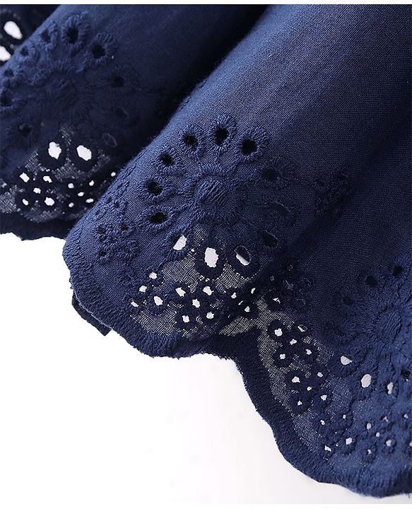 Babyhug Cotton Woven Mid Thigh Length Skirt with Lining & Bow Applique - Navy Blue