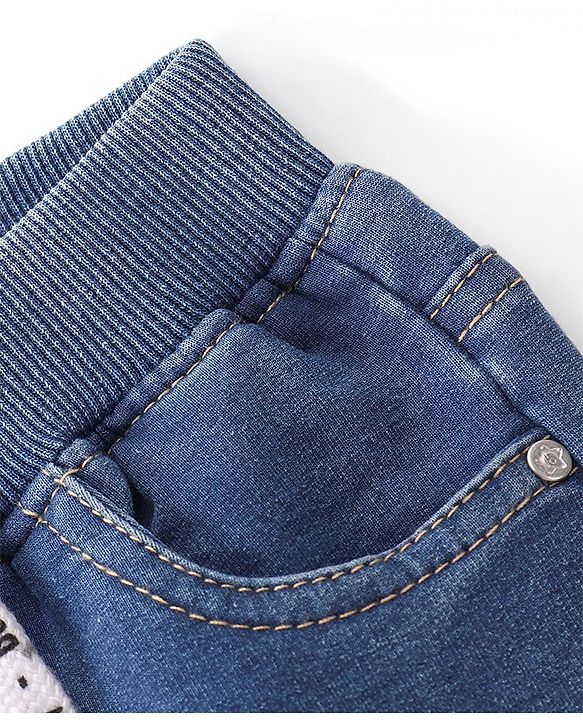 Babyhug Full Length Stretchable Solid Color Denim Jogger - Blue