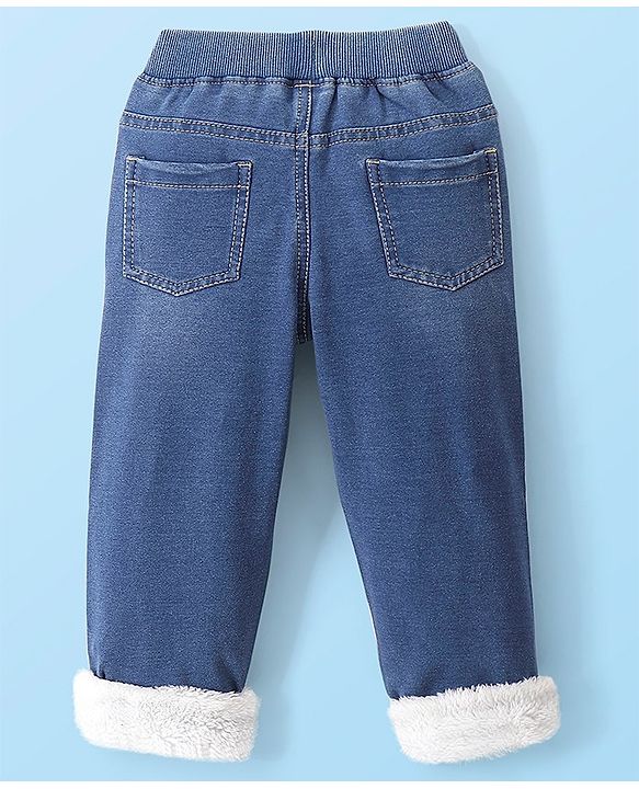 Babyhug Full Length Stretchable Solid Color Denim Jogger - Blue