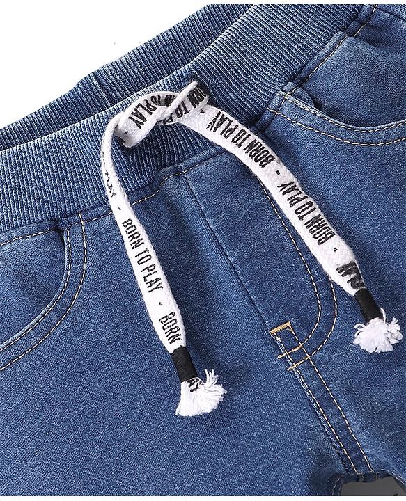 Babyhug Full Length Stretchable Solid Color Denim Jogger - Blue