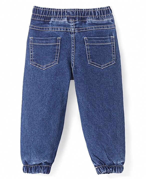 Babyhug Cotton Spandex Full Length Solid Stretchable Jogger - Blue