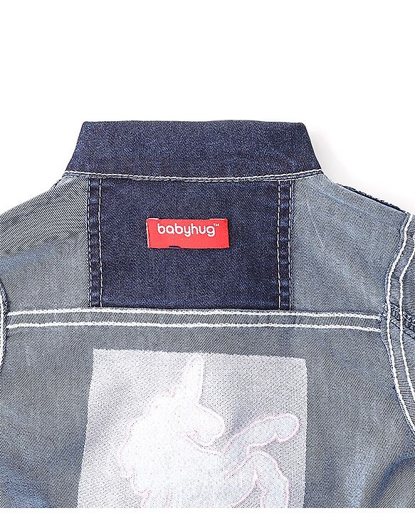 Babyhug Full Sleeves Denim Jacket With Pockets Unicorn Sequins - Blue