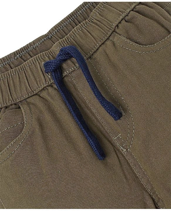 Babyhug Cotton Woven Full Length Trousers with Stretch Solid Color - Olive