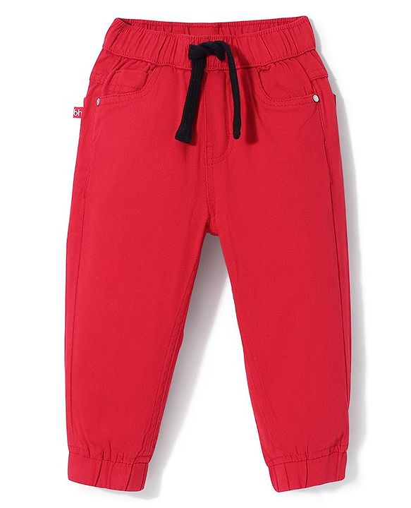 Babyhug Cotton Woven Full Length Trousers with Stretch Solid Color - Olive
