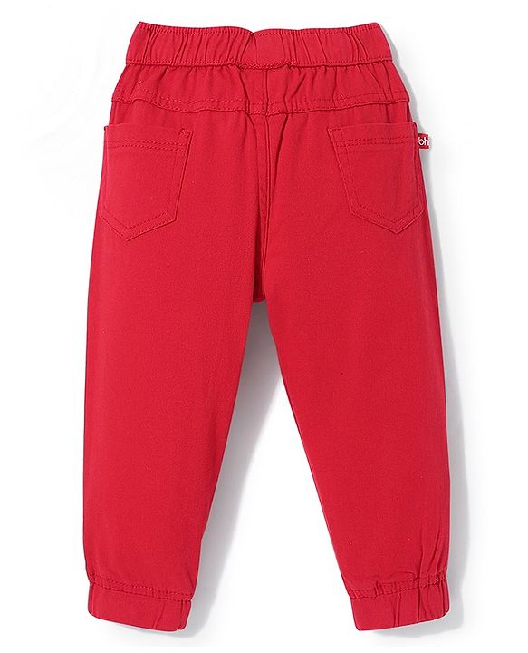 Babyhug Cotton Woven Full Length Trousers with Stretch Solid Color - Red