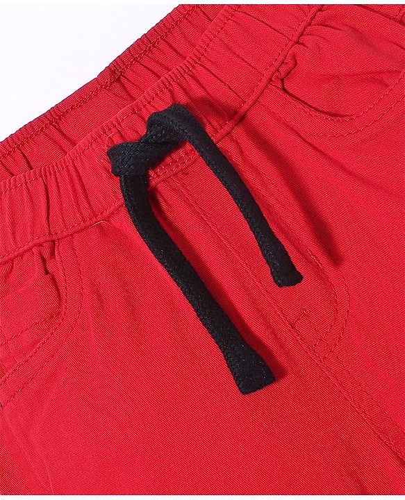 Babyhug Cotton Woven Full Length Trousers with Stretch Solid Color - Red
