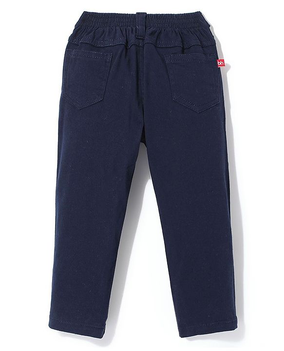Babyhug Cotton Woven Full Length Trousers with Stretch Solid Color - Navy Blue