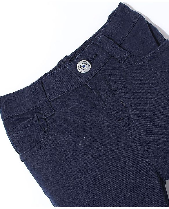 Babyhug Cotton Woven Full Length Trousers with Stretch Solid Color - Navy Blue
