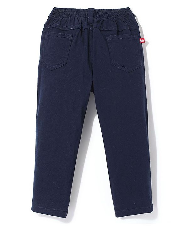 Babyhug Cotton Woven Full Length Trousers with Stretch Solid Color - Navy Blue