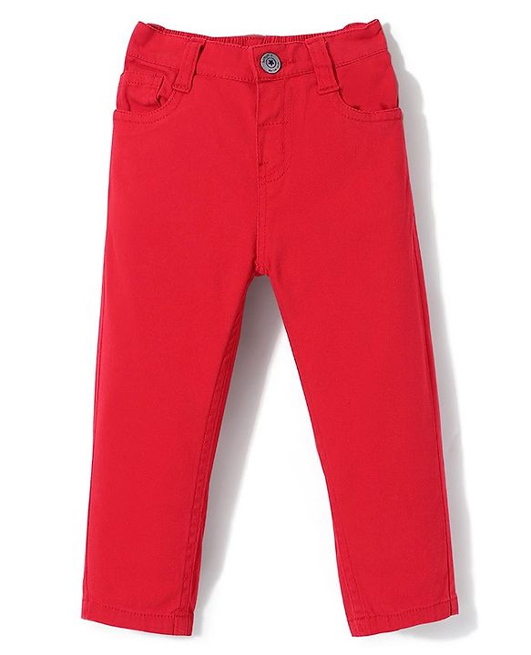 Babyhug Cotton Woven Full Length Trousers with Stretch Solid Color - Navy Blue