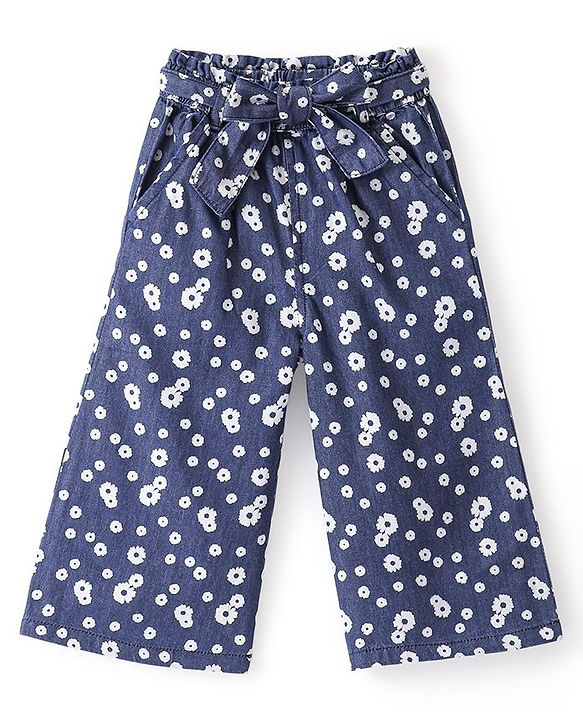 Babyhug Cotton Ankle Length Culottes Floral Printed - Blue