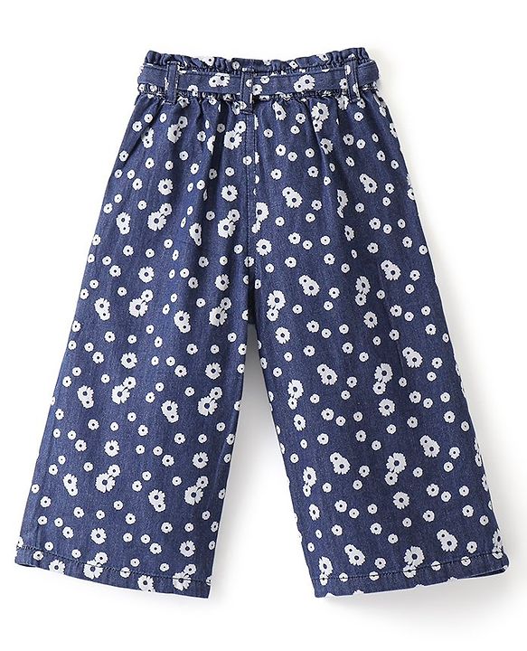 Babyhug Cotton Ankle Length Culottes Floral Printed - Blue
