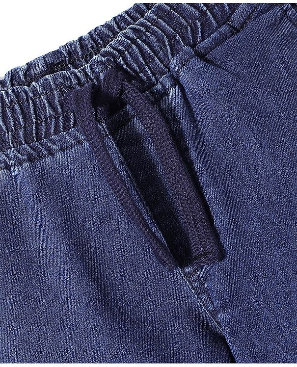 Babyhug Denim Full Length Solid Joggers With Stretch- Dark Blue