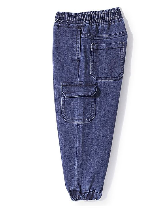 Babyhug Denim Full Length Solid Joggers With Stretch- Dark Blue