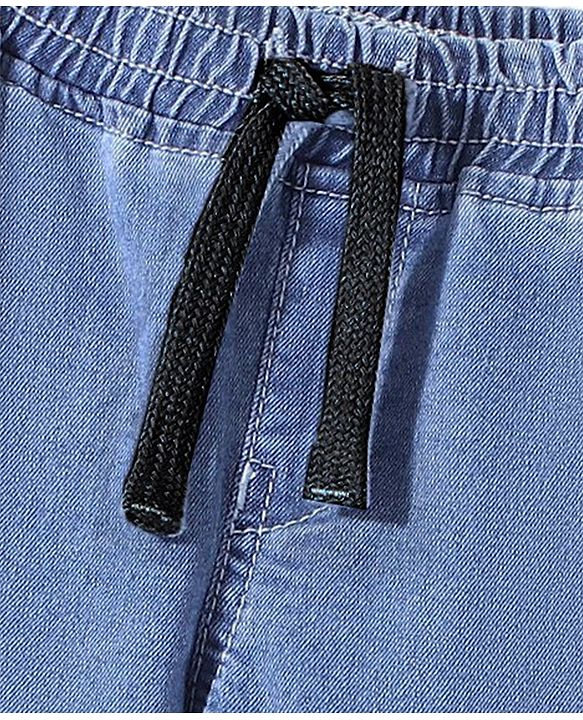 Babyhug Denim Full Length Joggers with Stretch Solid Color - Light Blue